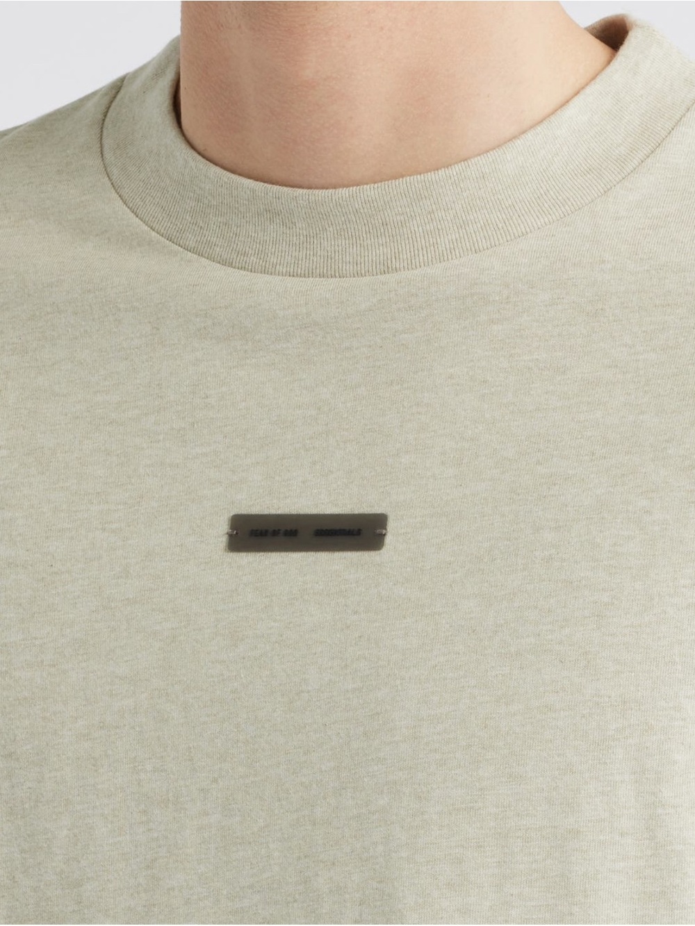 Men's Fear of God Essentials Long Sleeve Tee in Heather Stone - Picture 5 of 6